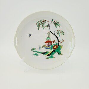 Noritake Asian Landscape Scene Cake Plate, c.1920-40 Morimura Mark, Vibrant Gree